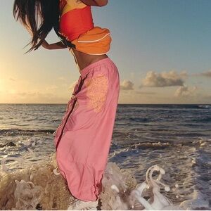 NWOT FP Movement Free People Baller Embroidered Pants Summer Poppy Medium